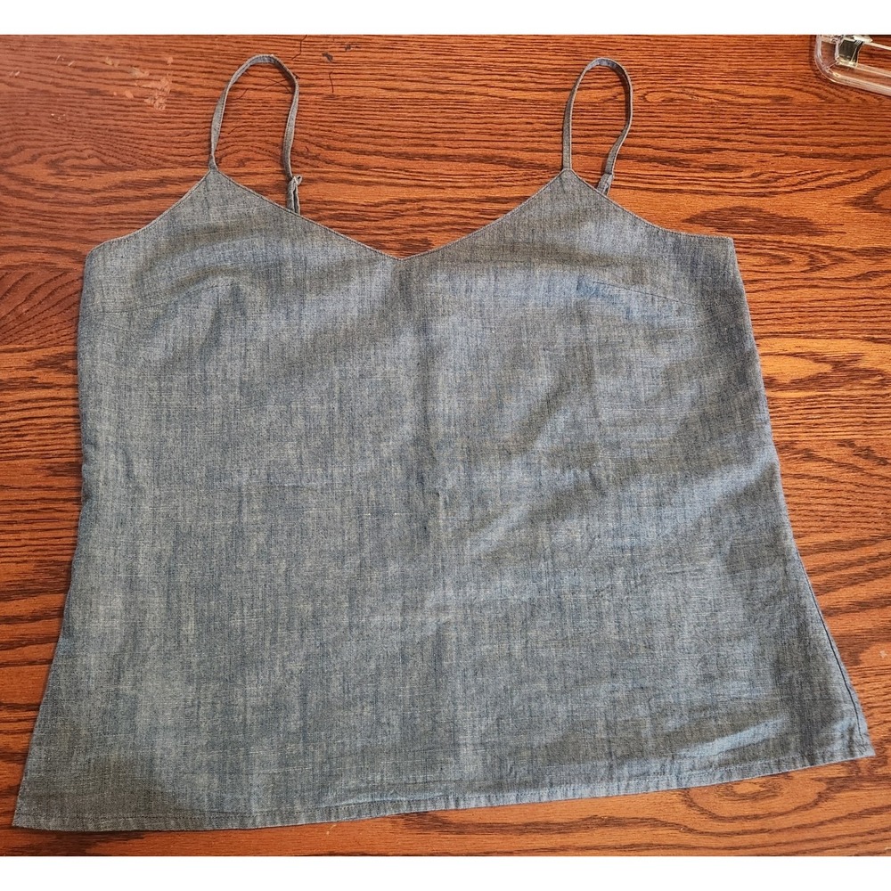 J Crew Tank Top Womens Size 10 Blue Chambray V Neck Cami Adjustable Straps